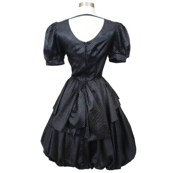 Vintage 80s Black Metallic Full Bubble Skirt Polka Dot Prom Party Dress S M - Picture 10 of 16